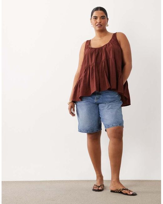 ASOS Brown Asos Design Curve Scoop Neck Peplum Cami Top