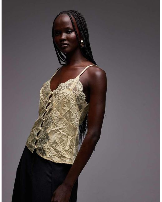 ASOS Black Button Front Lace And Satin Cami