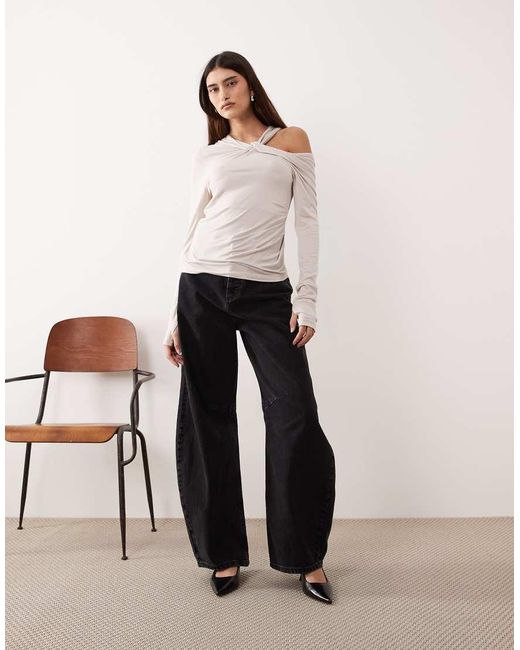 ARRANGE Natural Jersey Twist Neck Long Sleeve Top