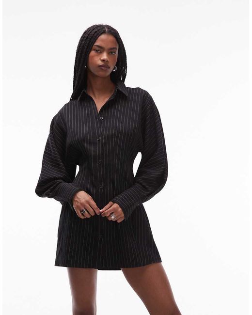 Vestito Camicia Corto Gessato Stretto di ASOS in Black