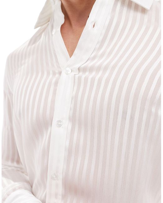 ASOS White Sheer Stripe Shirt With 70's Collar for men