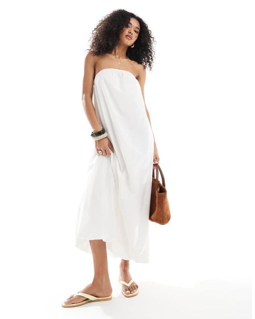 Native Youth White Bandeau Linen Look Maxi Dress