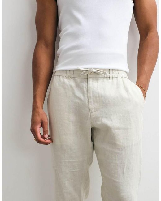 Gant White Regular Fit Linen Trousers for men