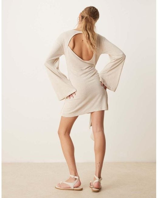 ASOS Natural Linen Look Long Sleeve Wrap Detail Mini Dress