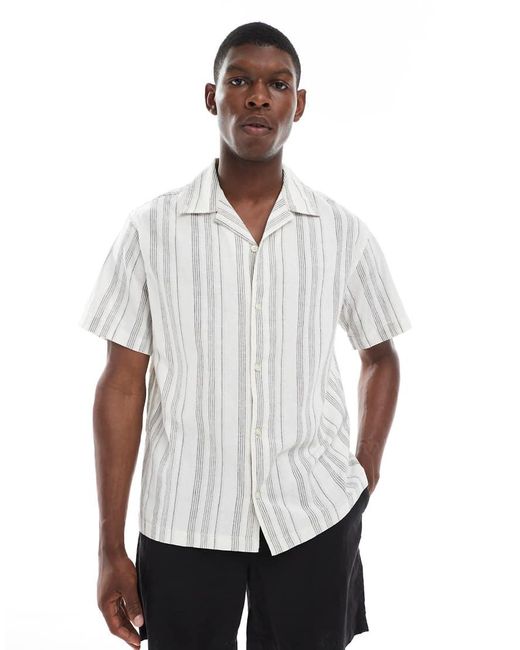 Jack & Jones White Premium Linen Mix Stripe Shirt for men