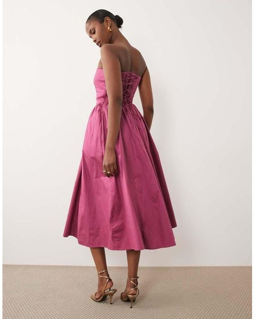 Abercrombie & Fitch Pink Bandeau Corset Waist Detail Maxi Dress