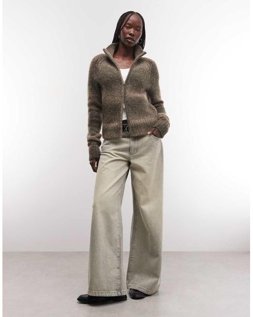 Weekday Gray Wool Blend Hairy Knit Zip Through Cardigan