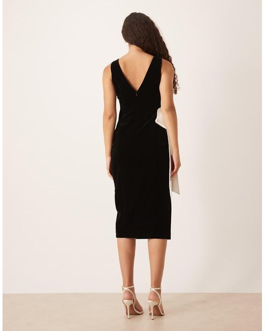Hope & Ivy Natural Midi Dress With Contrast Satin Bow