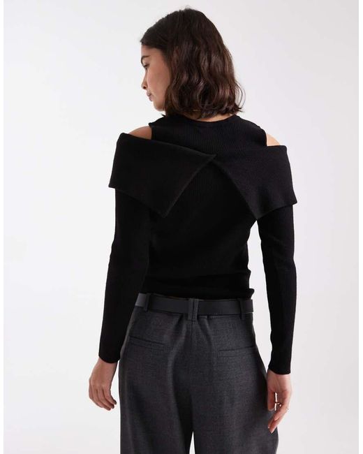 Threadbare Black Cold Shoulder Long Sleeve Jumper With Bow Detail
