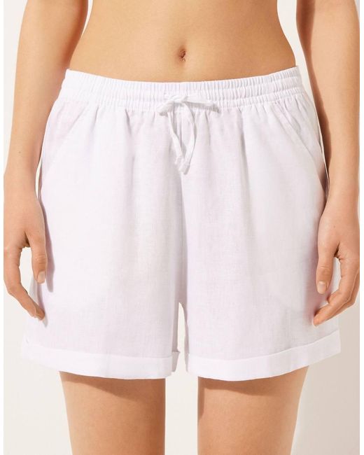 Calzedonia White Linen And Viscose Shorts