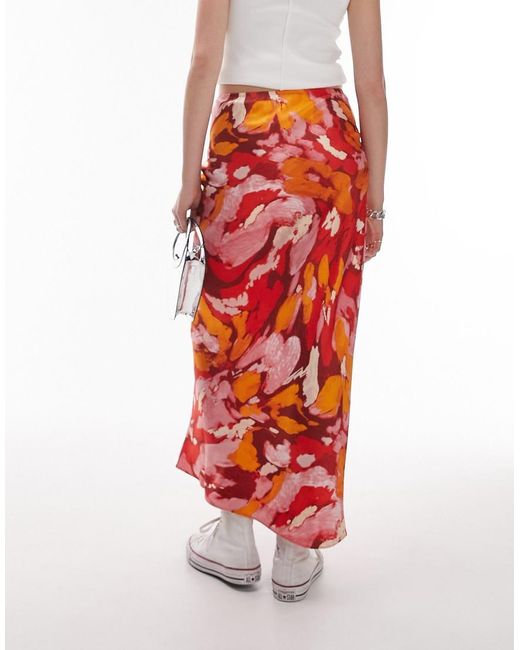 Gonna Lunga Asimmetrica Arancione A Fiori di TOPSHOP in Red