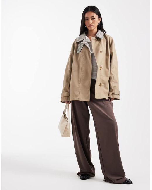 ASOS Brown Cape Detail Trench With Check Liner