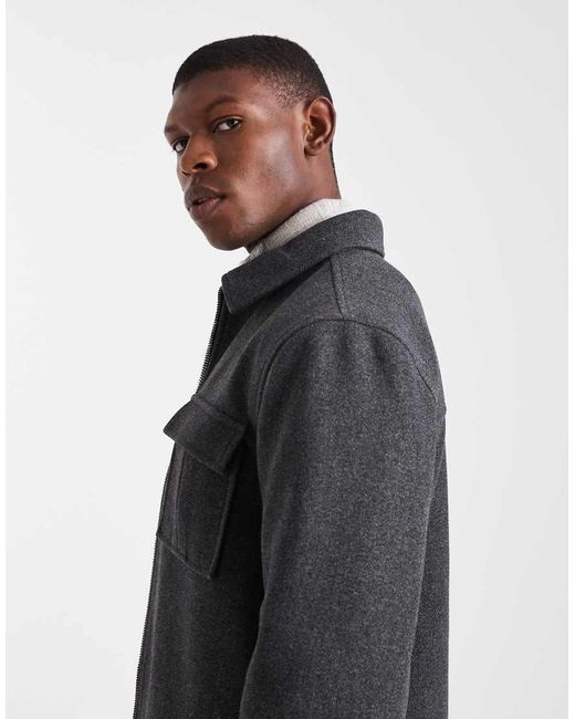 Chaqueta Harrington De Tejido Efecto Lana De ASOS de hombre de color Black