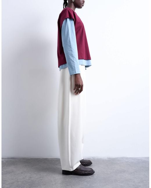 TOPSHOP White Scuba-style Fabric Pintuck Barrel Leg jogger