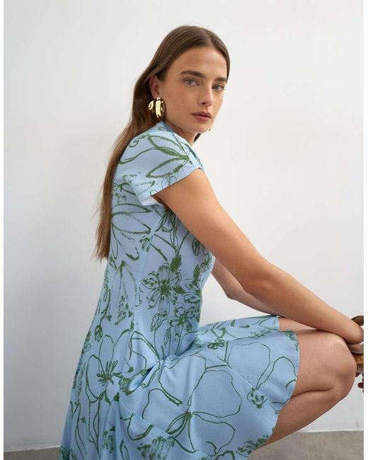 TOPSHOP Blue Viscose Grown On Sleeve Dress