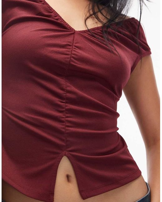 ASOS Red V-neck Ruched Top With Tie Back