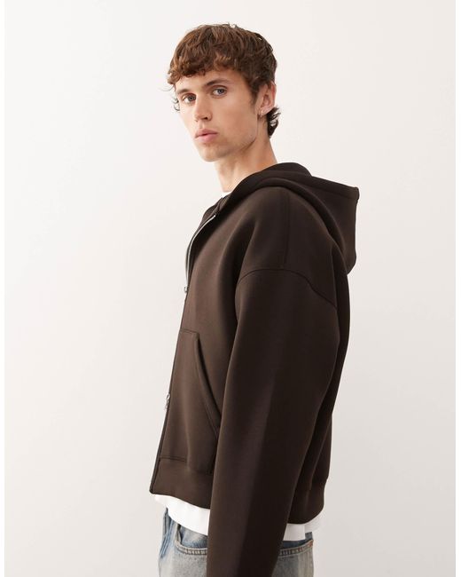 Simon - sweat à capuche zippé en imitation néoprène - foncé Weekday pour homme en coloris Black