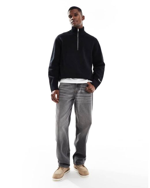 Jack & Jones Blue Oversize Thick 1/4 Zip Jumper for men
