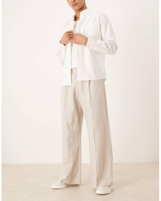 ASOS Natural Smart Pleated Linen Rich Loose Leg Pants for men