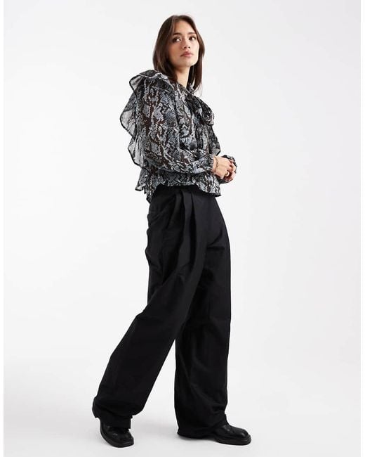 Wednesday's Girl Black Chiffon Ruffle Blouse With Scarf