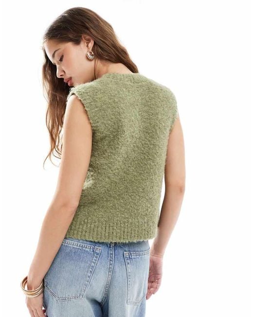 Daisy Street Green Zip Through Boucle Crew Neck Vest
