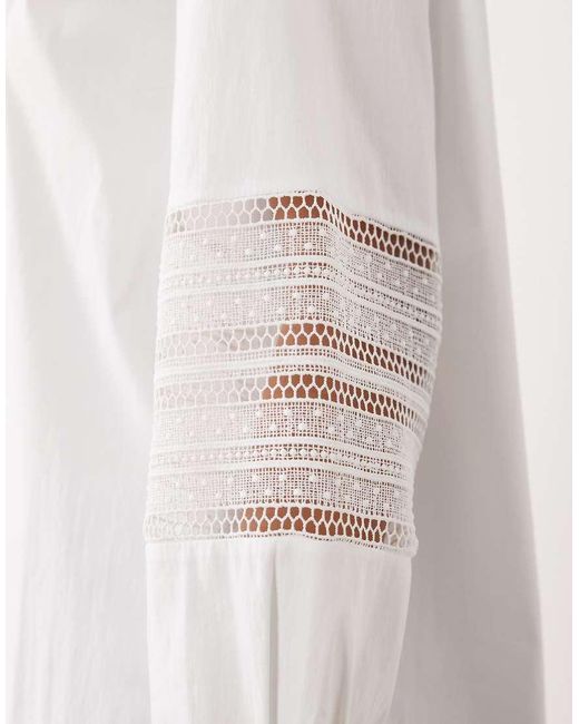 Mango White Embroidered Sleeve Detail Shirt