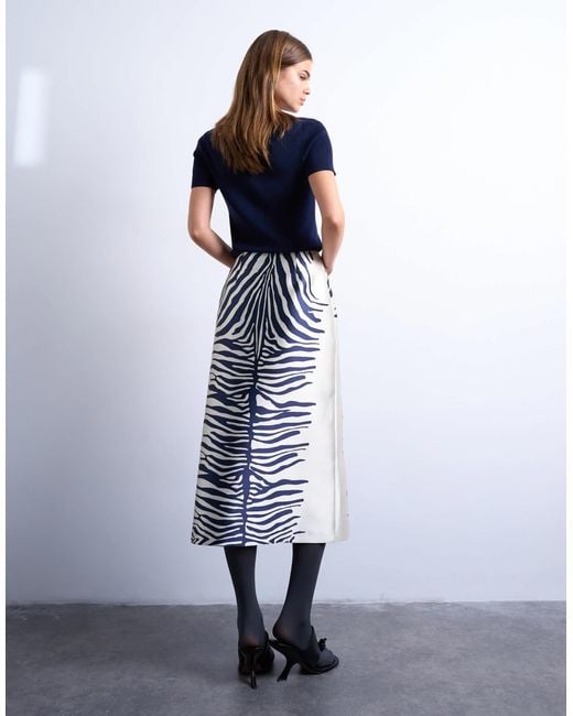 TOPSHOP Blue Satin A Line Midi Skirt
