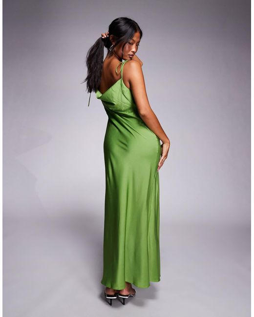 ASOS Green Asos Design Petite Satin Tie Strap Maxi Dress With Split Detail