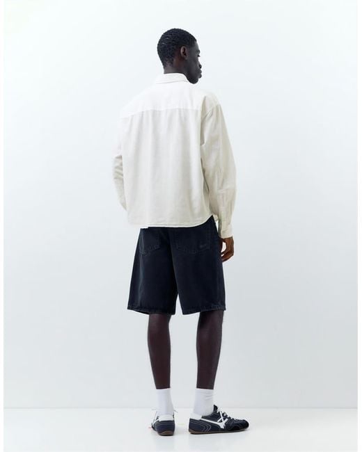 Pull&Bear White Linen Blend Shirt for men
