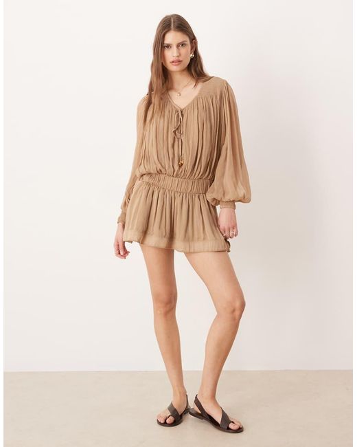 Free People Natural Sunbeam Long Sleeve Mini Dress