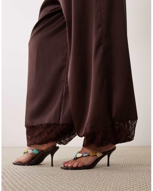 ASOS Brown Satin Lace Panel Balloon Pants