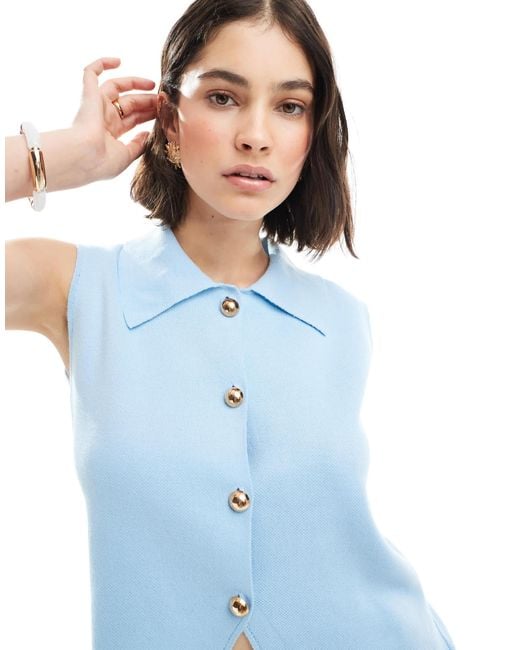 ASOS Blue Compact Knit Waistcoat With Collar