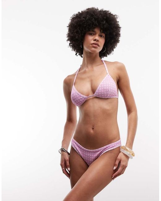 Monki Pink Seersucker Triangle Bikini Top Co-Ord