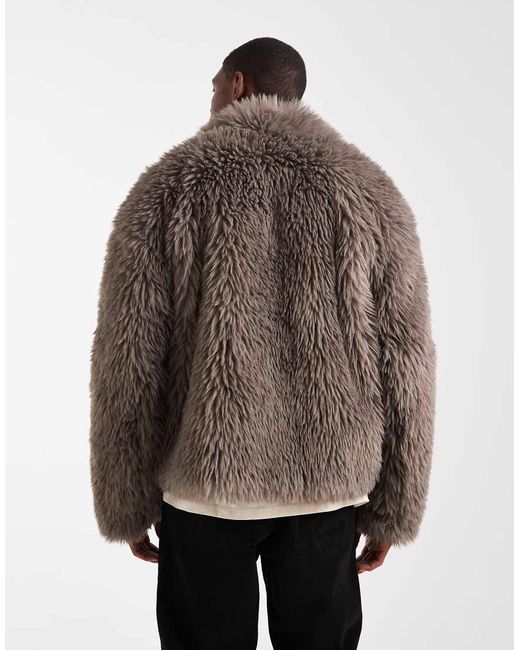 ASOS Brown Faux Fur Harrington Jacket for men