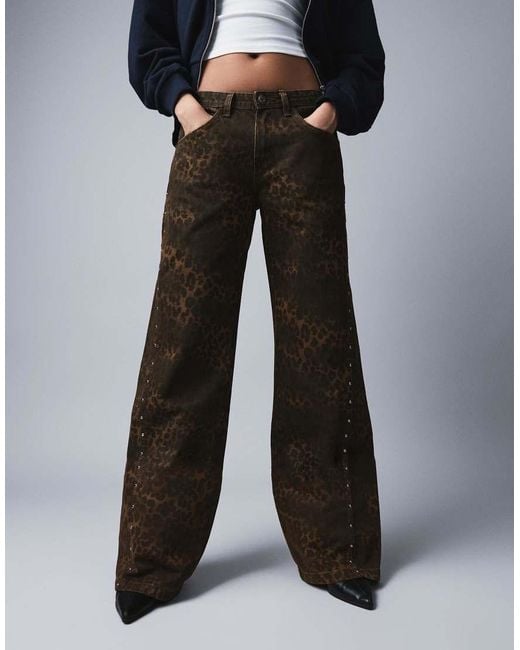 Bershka Blue Straight-Leg Twill Trousers