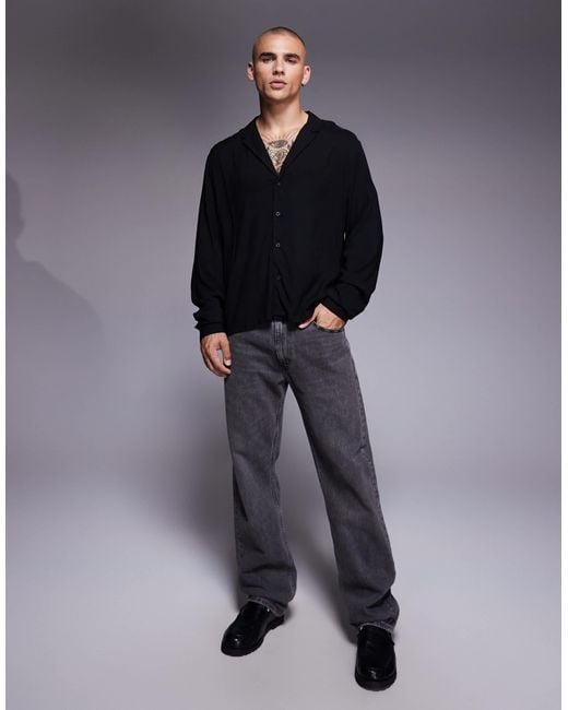 ASOS – kastiges regular fit hemd in Black für Herren