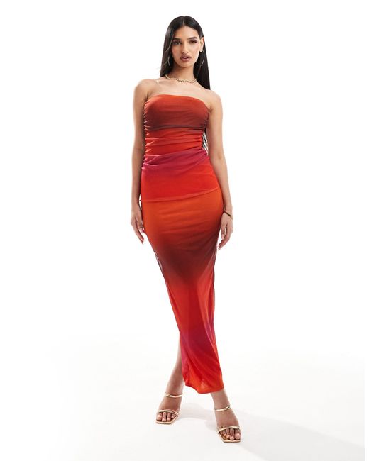 Missy empire - robe longue froncée en tulle - orange dégradé Missy Empire en coloris Red