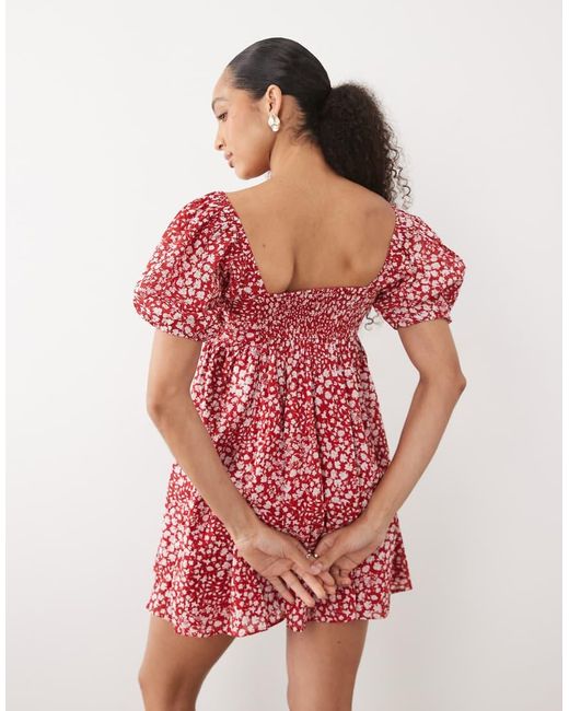 Abercrombie & Fitch Red Square Neck Milkmaid Mini Dress