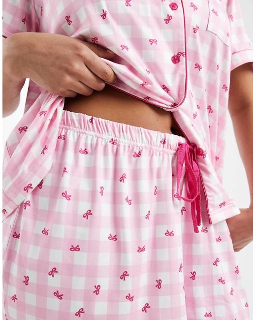 Loungeable Curve Pink Check Supersoft Jersey Short Sleeve Shirt & Shorts Pyjama Set