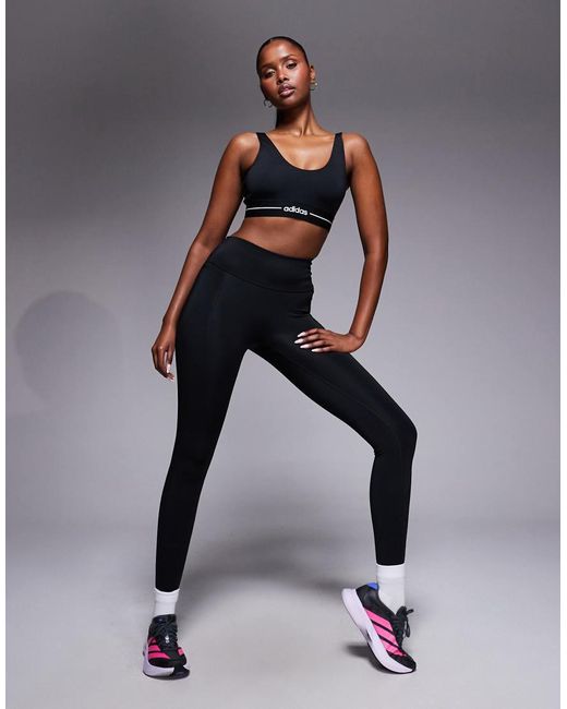 Adidas Originals Blue Adidas Training Hyperglam Linear Low Support Sports Bra