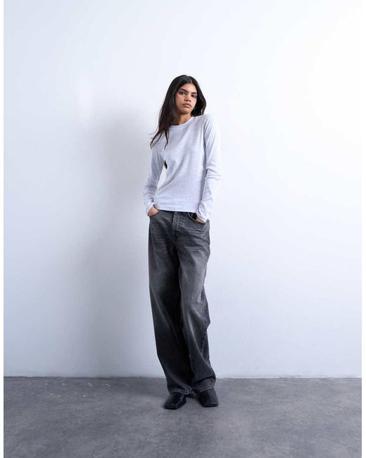 Camiseta Gris Jaspeado Básica De Manga Larga De TOPSHOP de color Blue