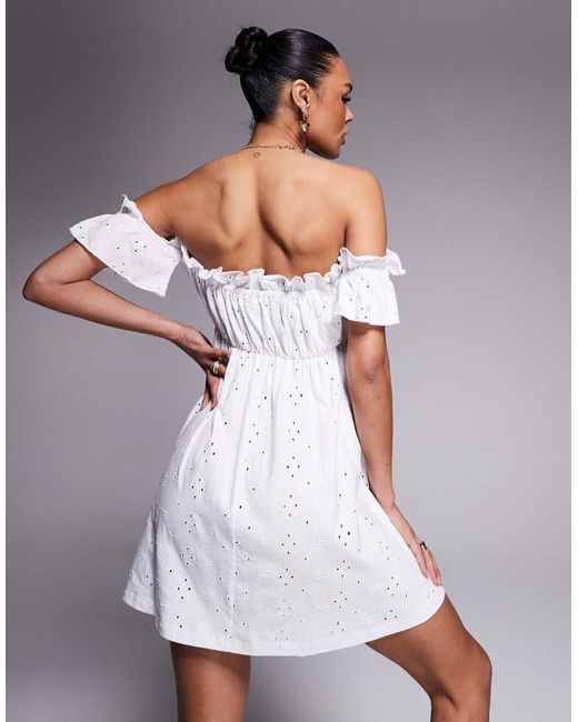 ASOS White Broderie Frill Bardot Mini Dress