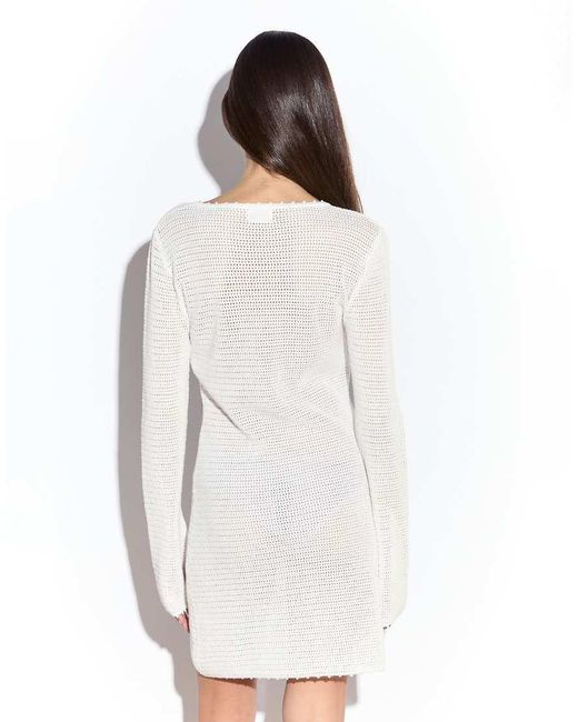 NARRATED Natural Crochet Knit Long Sleeve Mini Dress