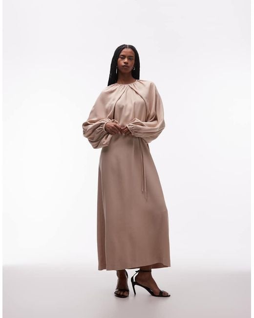 & Other Stories Multicolor Satin Cape Detail Maxi Dress With Volume Sleeves