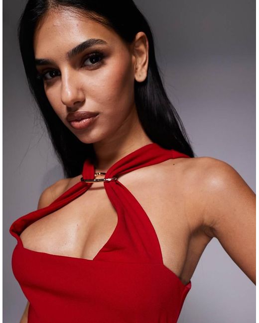 River Island Red Neckline Detail Halterneck Midi Dress
