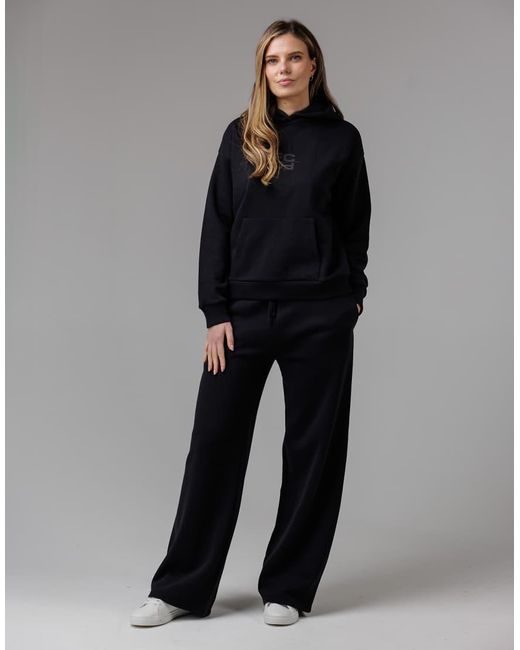 French Connection Black Cotton Blend Elasticated Wide Leg Joggers