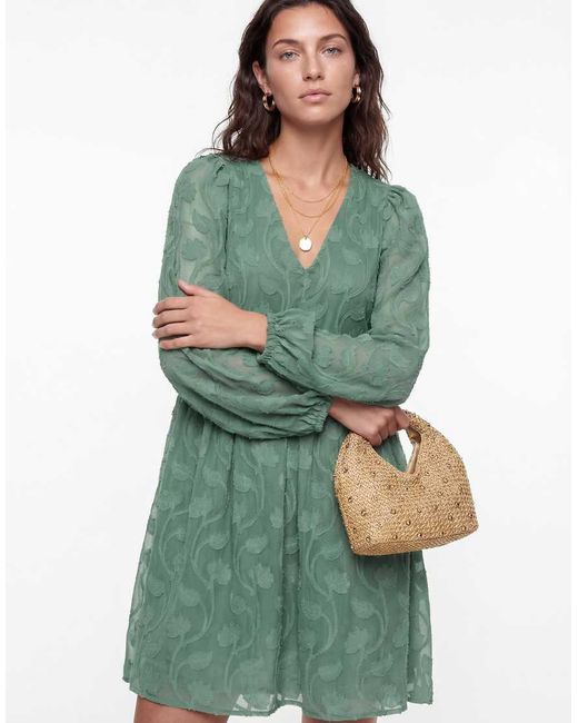 Lovedrobe Green Long Sleeve Floral Burnout Mini Dress