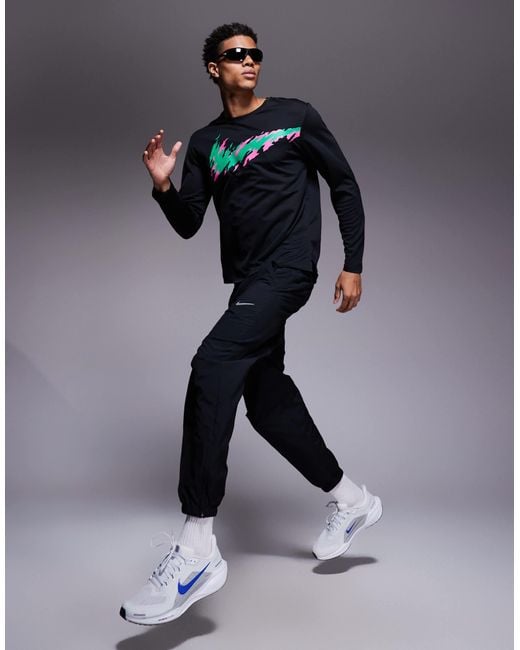 Nike Blue Miler Logo Long Sleeve T-shirt for men