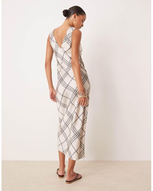 ASOS Natural V-neck Satin Slip Midi Dress