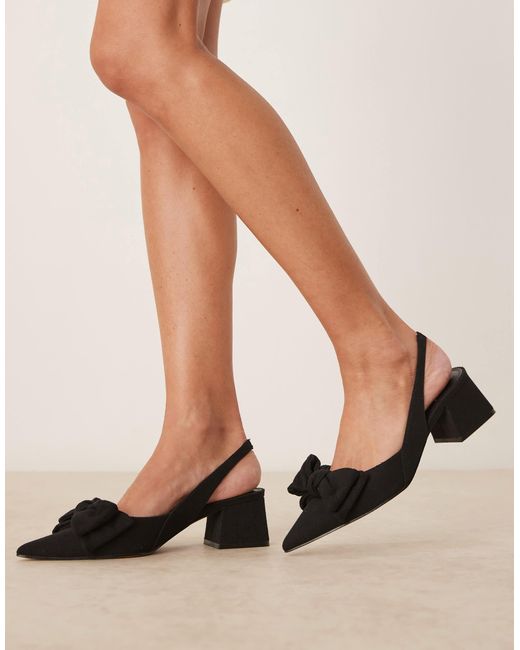 ASOS Natural Symphony Bow Slingback Mid Block Heeled Shoes